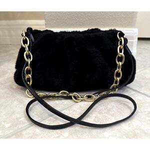 MW Brand Faux Fur Gold Chain Shoulder Bag Faux Leather Crossbody Purse Y2K Retro